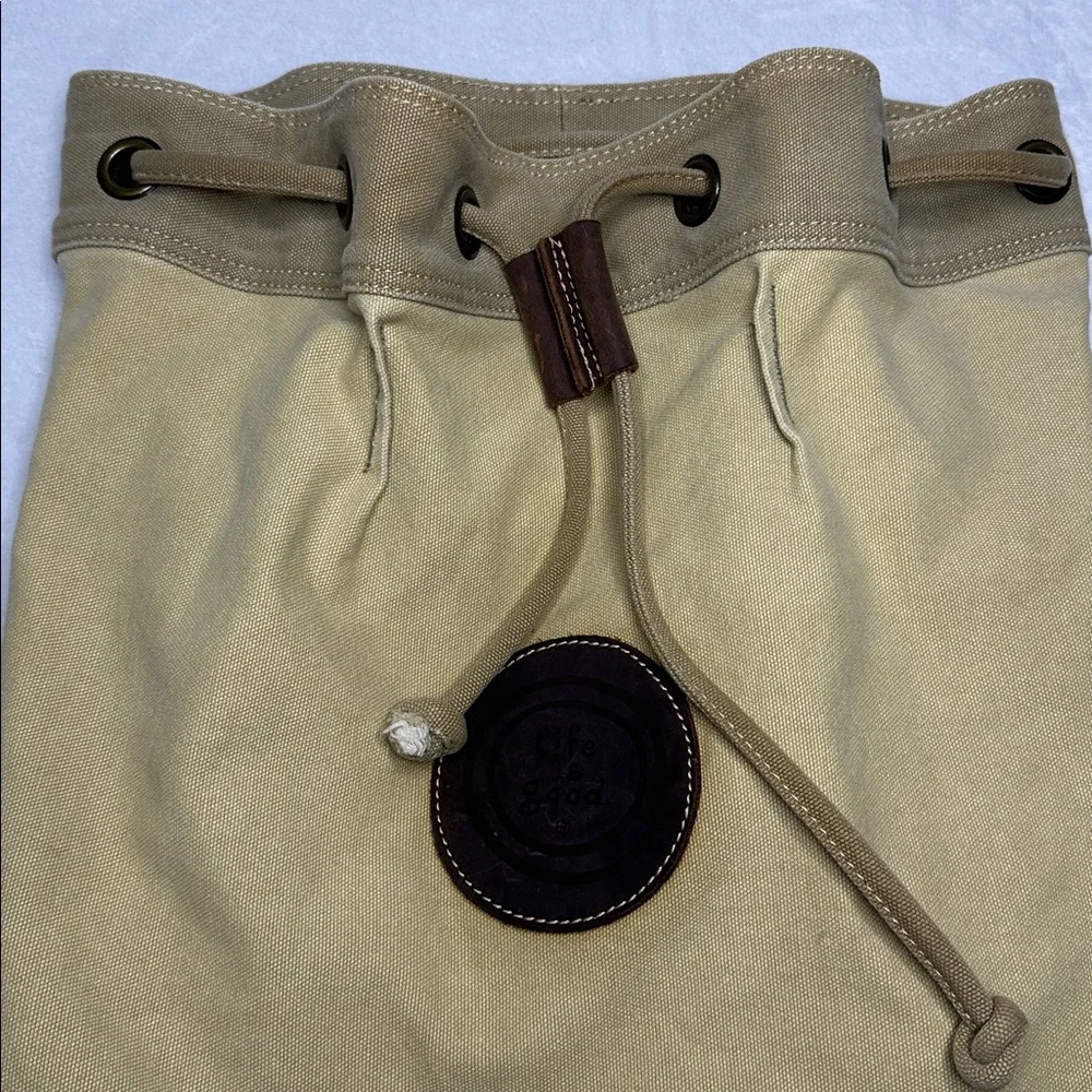 Life Is Good Mustard Canvas Bucket Bag with Leather Logo Patch